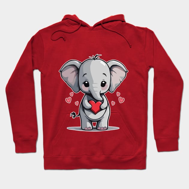 Cute Elephant with Heart for Valentine's Day Hoodie by IDesign23